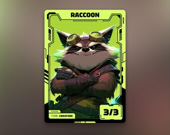 Green Raccoon Token | MTG Custom Card | Futuristic Anime Design | Future Wave | FW246