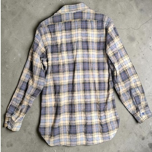 Pendleton Plaid Flannel Shirt M VTG 70s 100% Virgin Wool Washable Blue Tan Usa image 4
