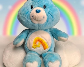 VTG 1984 Kenner Care Bears Wish Bear 13" peluche arc-en-ciel bleu étoile filante