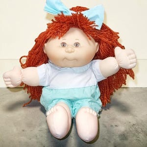 Vintage Cabbage Patch Kid Doll 1995 Mattel Red Yarn Hair Blue Bow Toy