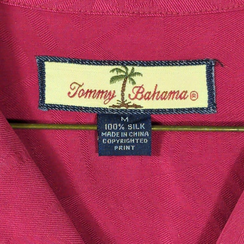 Tommy Bahama Shirt M 100% Seide VTG Herren Pink Floral Jacquard Camp Aloha Tropical Bild 11