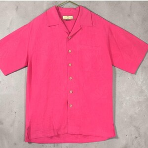 Tommy Bahama Shirt M 100% Seide VTG Herren Pink Floral Jacquard Camp Aloha Tropical Bild 3