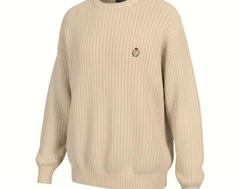Auténtico suéter vintage de algodón acanalado Chaps Ralph Lauren de los años 90, con estampado a mano, talla M.