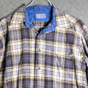 Pendleton Plaid Flannel Shirt M VTG 70s 100% Virgin Wool Washable Blue Tan Usa image 5