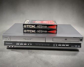 Panasonic PV-D4745S Dvd Vcr Combo + 2 New Blank Tapes Tested Working Silver Vtg