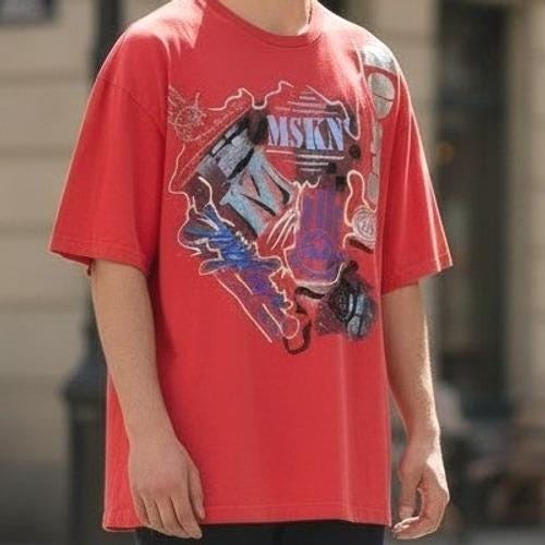 Vintage Miskeen Originals Mens 2XL Red Graphic T-shirt Abstract