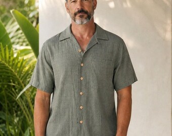Tommy Bahama-shirt M VTG-herengroen 100% zijdegestructureerde camp button-up short slv