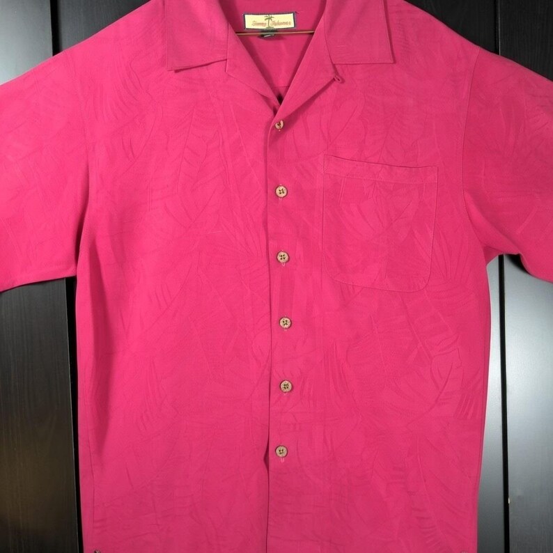 Tommy Bahama Shirt M 100% Seide VTG Herren Pink Floral Jacquard Camp Aloha Tropical Bild 4