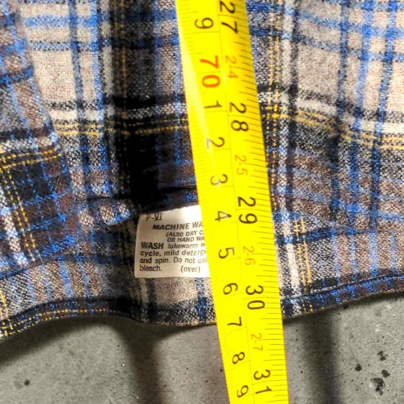 Pendleton Plaid Flannel Shirt M VTG 70s 100% Virgin Wool Washable Blue Tan Usa image 6