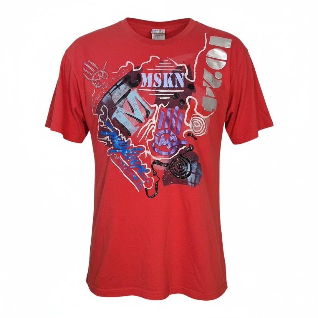 Vintage Miskeen Originals Mens 2XL Red Graphic T-shirt Abstract