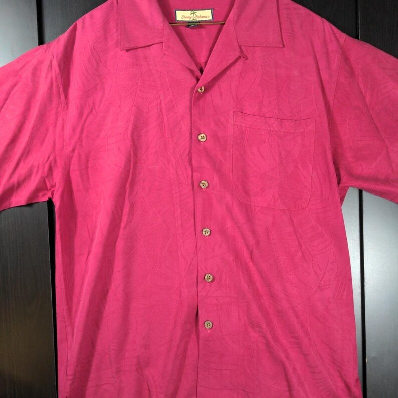 Tommy Bahama Shirt M 100% Seide VTG Herren Pink Floral Jacquard Camp Aloha Tropical Bild 13