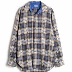 Pendleton Plaid Flannel Shirt M VTG 70s 100% Virgin Wool Washable Blue Tan Usa image 3