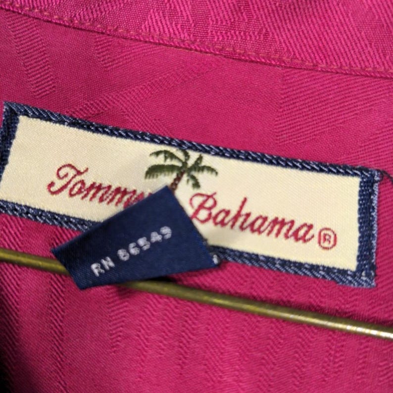 Tommy Bahama Shirt M 100% Seide VTG Herren Pink Floral Jacquard Camp Aloha Tropical Bild 12