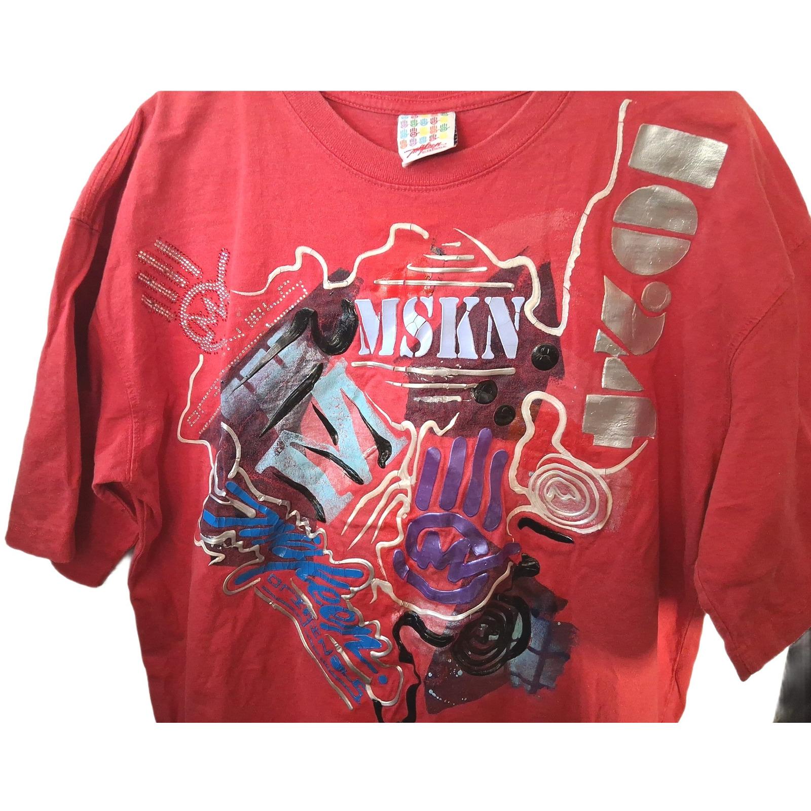Vintage Miskeen Originals Mens 2XL Red Graphic T-shirt Abstract