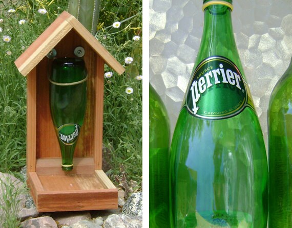 Bottle Bird Feeder Recycled Bottle Green Glass Recycled Etsy