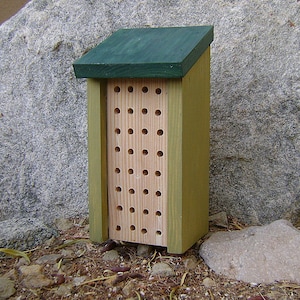 Painted BEE HOUSE, Green Sage and Forest, Insect Hotel, Hand Made. Made to Order. image 1