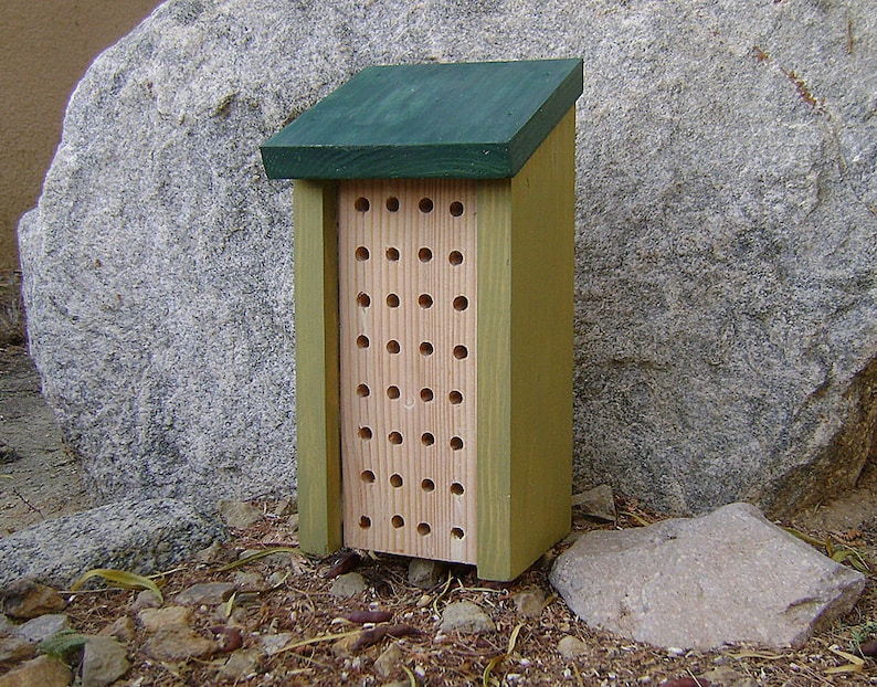 Painted BEE HOUSE, Green Sage and Forest, Insect Hotel, Hand Made. Made to Order. image 1