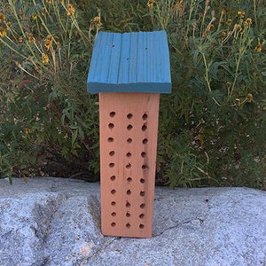 BEE HOUSE, Rustic BLUE Shingle Roof. Hand Made, Ready to Ship