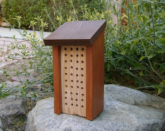 Painted BEE HOUSE, Rust and Brown, Hand made for Solitary Bees, Made to Order