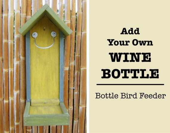 Bottle Bird Feeder Rustic Hand Painted Wood Feeder Only Etsy