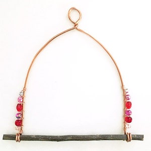 HUMMER SWING, Pink and Red, Hummingbird Perch, Bully Swing; Copper Wire; Handmade, One of a Kind, Ready to Ship