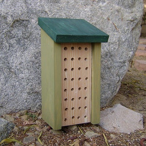 Painted BEE HOUSE, Green Sage and Forest, Insect Hotel, Hand Made. Made to Order. image 3
