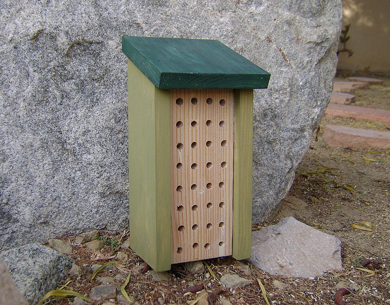 Painted BEE HOUSE, Green Sage and Forest, Insect Hotel, Hand Made. Made to Order. image 3