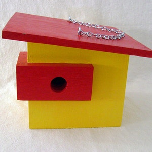 MODERN WOOD BIRDHOUSE, Yellow and Red, Handmade, Made to Order