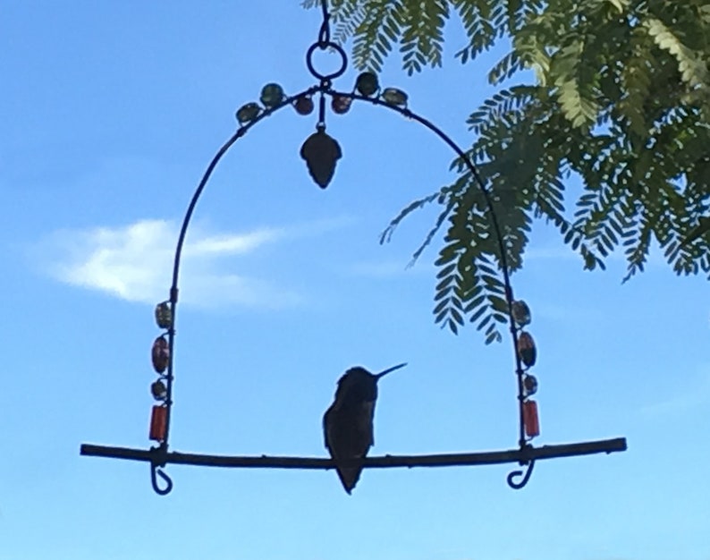 HUMMINGBIRD SWING, Pink and Black Glass Beads, Hummer Swing, Bully Perch Copper Wire Handmade, One of a Kind, Ready to Ship image 4