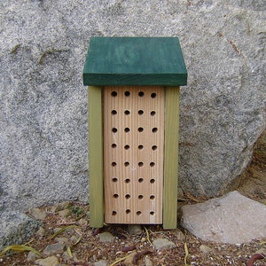 Painted BEE HOUSE, Green Sage and Forest, Insect Hotel, Hand Made. Made to Order. image 2