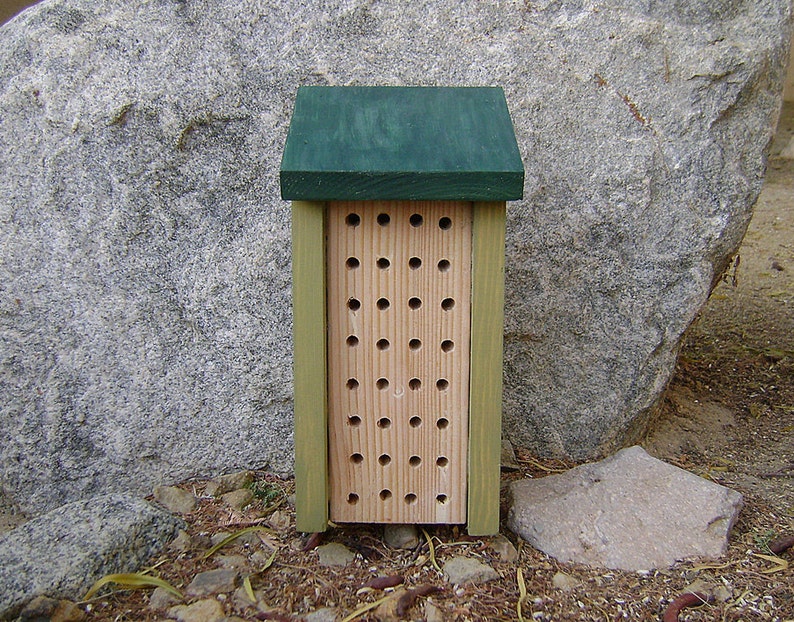 Painted BEE HOUSE, Green Sage and Forest, Insect Hotel, Hand Made. Made to Order. image 2