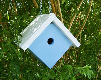 WOOD WREN HOUSE, Blue and White, Hand Made, Hand Painted, Made to Order