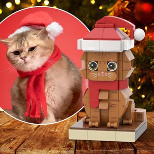 Figurine chat en brique de Noël personnalisée - Cadeau personnalisé pour amoureux des chats