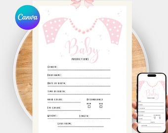 Editable Baby Prediction Cards, Baby Shower Predictions, Baby Prediction Game Printable, Instant Download, Canva Template