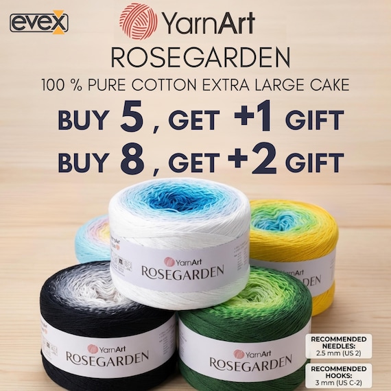 YarnArt Rosegarden 100% Cotton Gradient Yarn Cake, Ombre Multicolor Soft Cotton, Fingering Sock Weight
