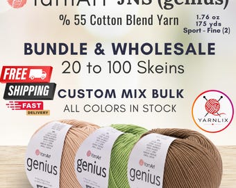 Bulk Yarn Pack YarnArt JNS (Genius) 55 Cotton 45 PAC 4 Ply Sport Weight Cotton Blend Yarn Set, Wholesale Yarn Bundle for Crochet & Knitting