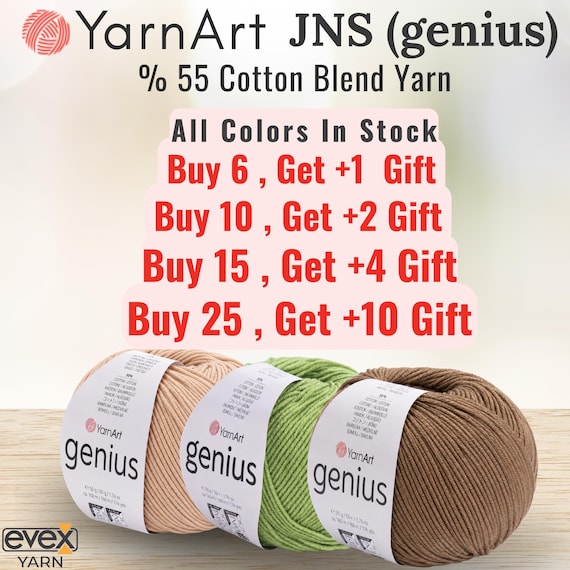 YarnArt Cotton Blend Yarn for Amigurumi, 4 Ply Sport Weight Soft Knitting Crochet Yarn, 55 Cotton 45 Acrylic Yarn, Durable DIY Craft Supply