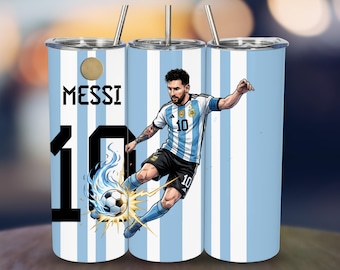 Messi Soccer Tumbler Wrap Design 20 oz Skinny Fifa World Cup Printable Sublimation (PNG Digital Download)