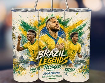 Brazil Soccer Tumbler Wrap Design 20 oz Skinny Fifa World Cup Printable Sublimation (PNG Digital Download)