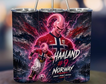 Haaland Norway Soccer Tumbler Wrap Design 20 oz Skinny Fifa World Cup Printable Sublimation (PNG Digital Download)