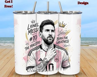 Messi Soccer Tumbler Wrap Design 20 oz Skinny Fifa World Cup Printable Sublimation (PNG Digital Download)
