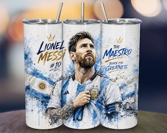 Messi Soccer Tumbler Wrap Design 20 oz Skinny Fifa World Cup Printable Sublimation (PNG Digital Download)