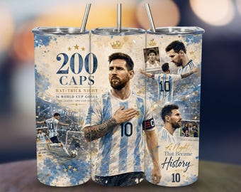 Messi Soccer Tumbler Wrap Design 20 oz Skinny Fifa World Cup Printable Sublimation (PNG Digital Download)