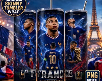 Kylian Mbappé Tumbler Wrap Design 20 oz Skinny Madrid Soccer Fifa World Cup Printable Sublimation (PNG Digital Download)
