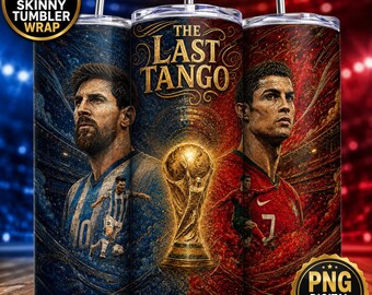 Messi Ronaldo Soccer Tumbler Wrap Design 20 oz Skinny Fifa World Cup Printable Sublimation (PNG Digital Download)