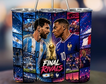 Argentina vs France Soccer Tumbler Wrap Design 20 oz Skinny Fifa World Cup Printable Sublimation (PNG Digital Download)