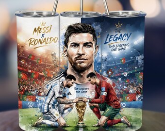 Messi Ronaldo Soccer Tumbler Wrap Design 20 oz Skinny Fifa World Cup Printable Sublimation (PNG Digital Download)