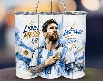 Messi Soccer Tumbler Wrap Design 20 oz Skinny Fifa World Cup Printable Sublimation (PNG Digital Download)