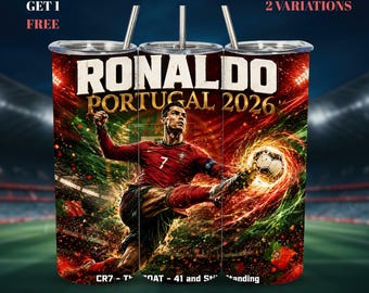 Ronaldo Portugal Tumbler Wrap PNG 20oz World Cup 2026 Sublimation Design