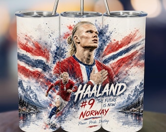 Haaland Norway Soccer Tumbler Wrap Design 20 oz Skinny Fifa World Cup Printable Sublimation (PNG Digital Download)